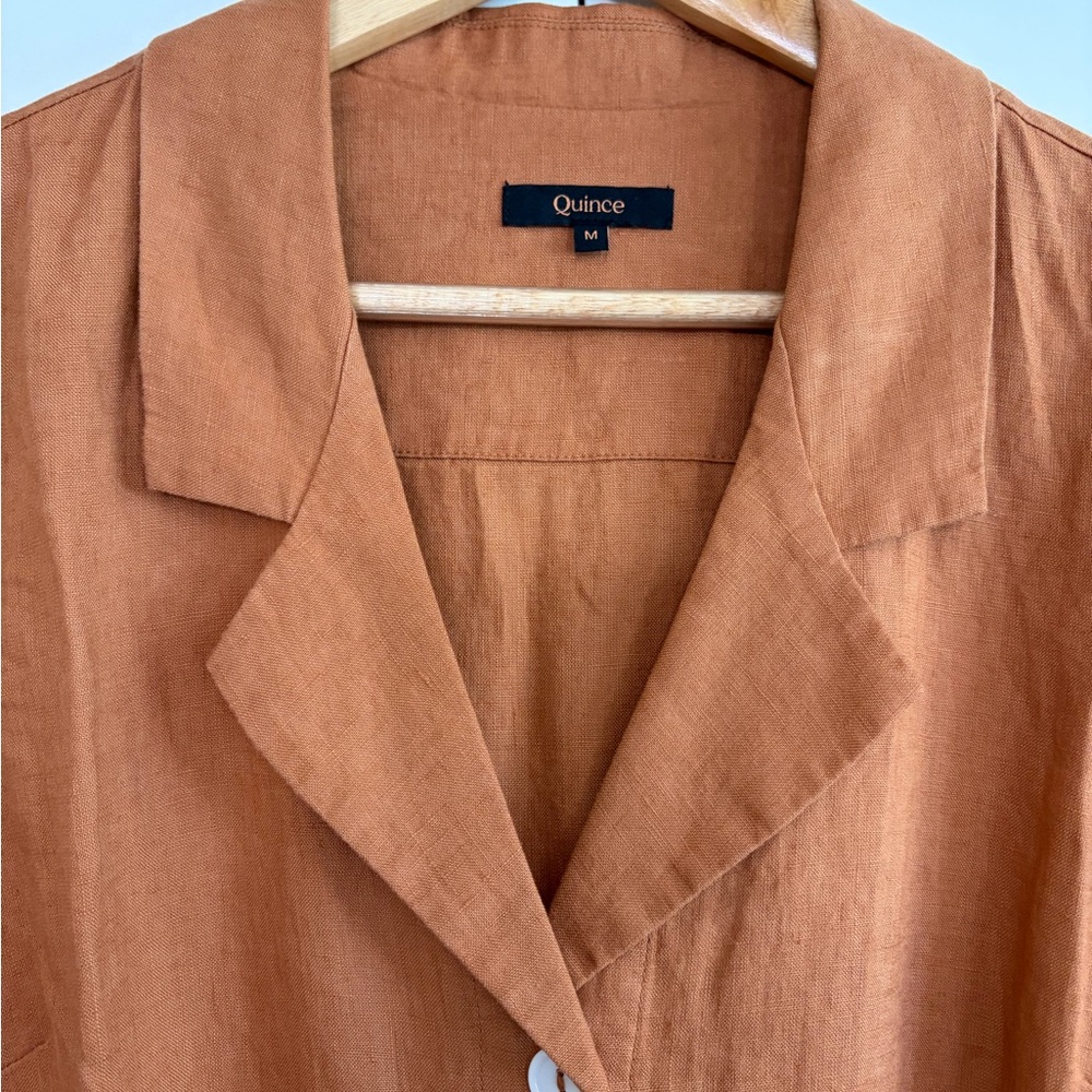 Quince 100% European Linen Button Front Dress (terracotta, medium) - Picture 3 of 5